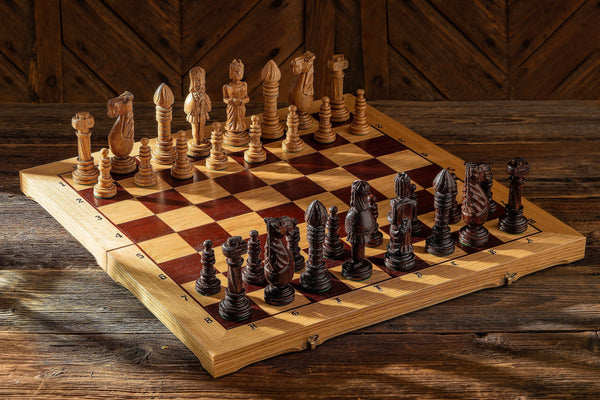 Oak Carved Chess Set