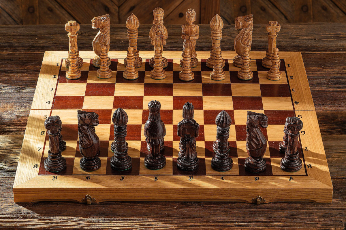 Oak Carved Chess Set