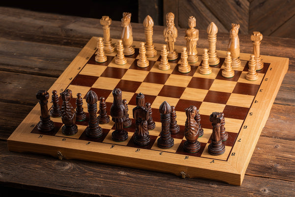 Oak Carved Chess Set