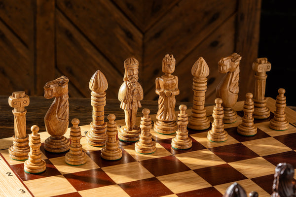 Oak Carved Chess Set