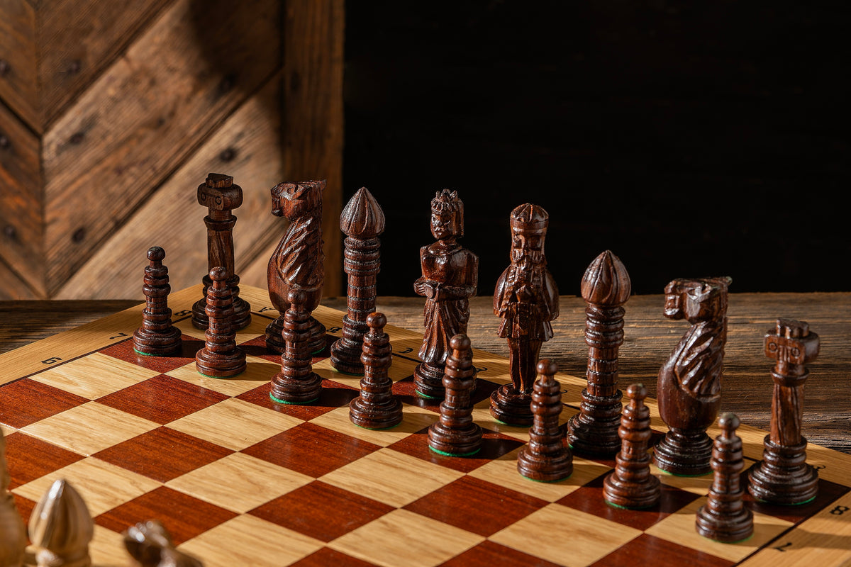 Oak Carved Chess Set